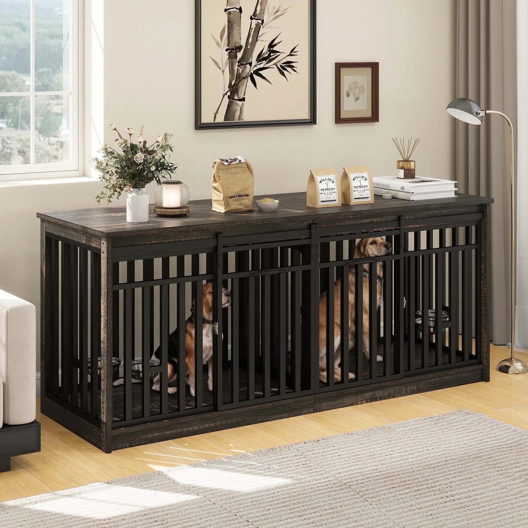 Yitahome Furniture Style Dog Crate, Black Oak, 71 inch