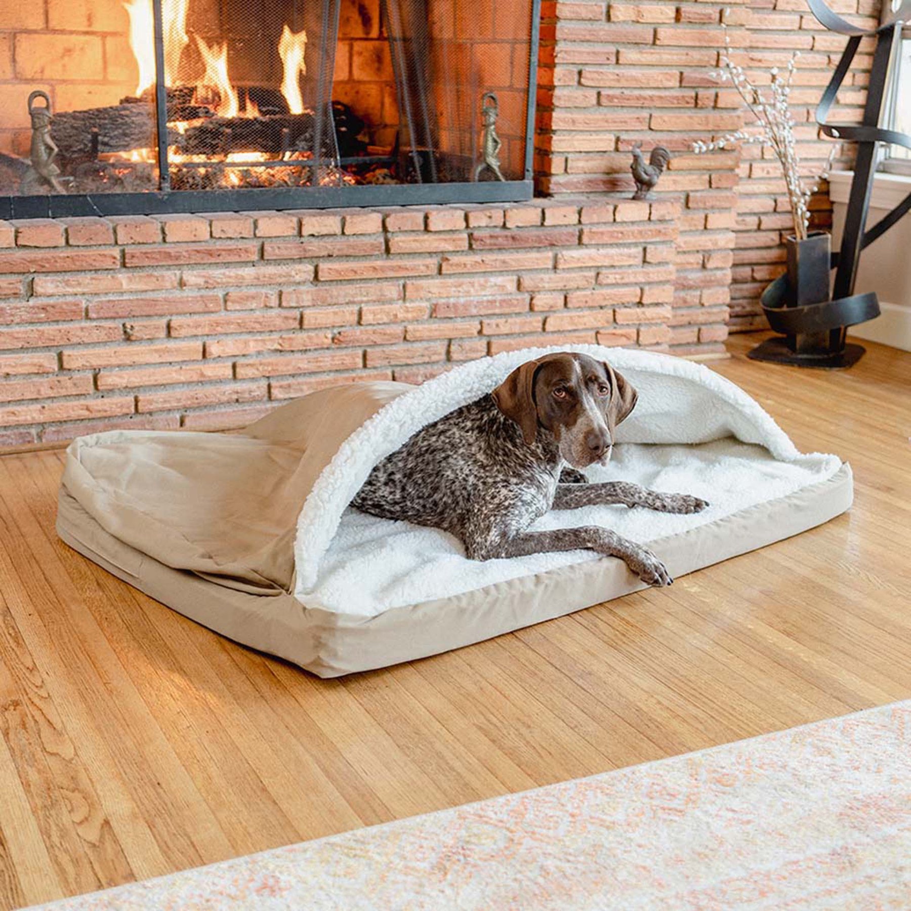 Snoozer Pet Products Forgiveness Rectangle Cozy Cave Covered Dog Bed with Removable Cover, Khaki, X-Large