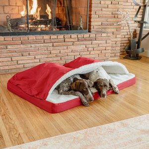Snoozer Pet Products Forgiveness Rectangle Cozy Cave Covered Dog Bed with Removable Cover, Red, Large