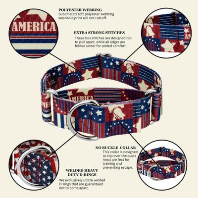 Show full view: Country Brook Petz HossFit Jr Spirit of '76 Wide Martingale Dog Collar, Red, Medium slide 9 of 9