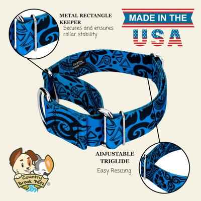 Show full view: Country Brook Petz HossFit Jr Blue Polynesian Wide Martingale Dog Collar, Medium slide 8 of 9