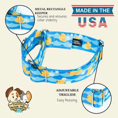Show full view: Country Brook Petz HossFit Jr Just Ducky Wide Martingale Dog Collar, Blue, Medium: 15 to 21-in neck, 1.5-in wide slide 7 of 8