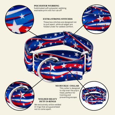 Show full view: Country Brook Petz HossFit Jr Star Spangled Wide Martingale Dog Collar, Large slide 9 of 9
