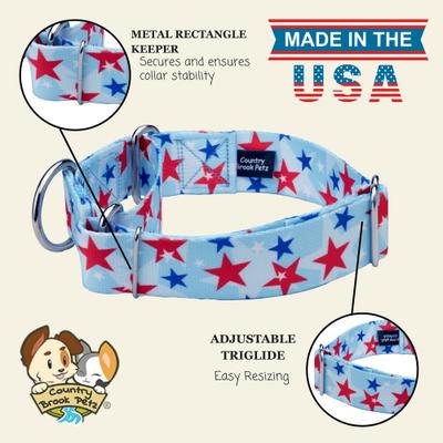 Show full view: Country Brook Petz HossFit Jr American Celebration Wide Martingale Dog Collar, Blue, Medium: 15 to 21-in neck, 1.5-in wide slide 7 of 8