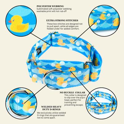 Show full view: Country Brook Petz HossFit Jr Just Ducky Wide Martingale Dog Collar, Blue, Medium: 15 to 21-in neck, 1.5-in wide slide 6 of 8