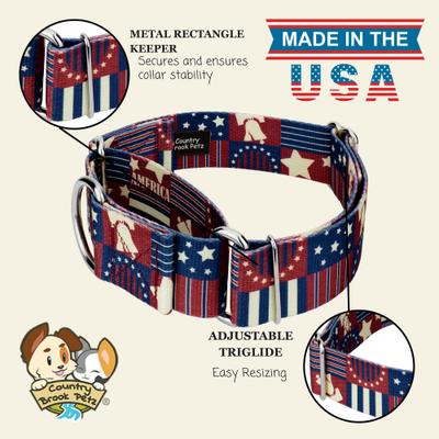 Show full view: Country Brook Petz HossFit Jr Spirit of '76 Wide Martingale Dog Collar, Red, Medium slide 2 of 9