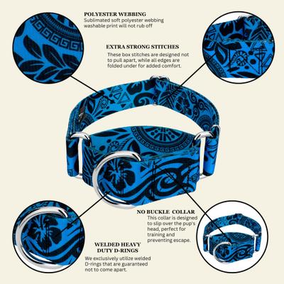 Show full view: Country Brook Petz HossFit Jr Blue Polynesian Wide Martingale Dog Collar, Medium slide 7 of 9