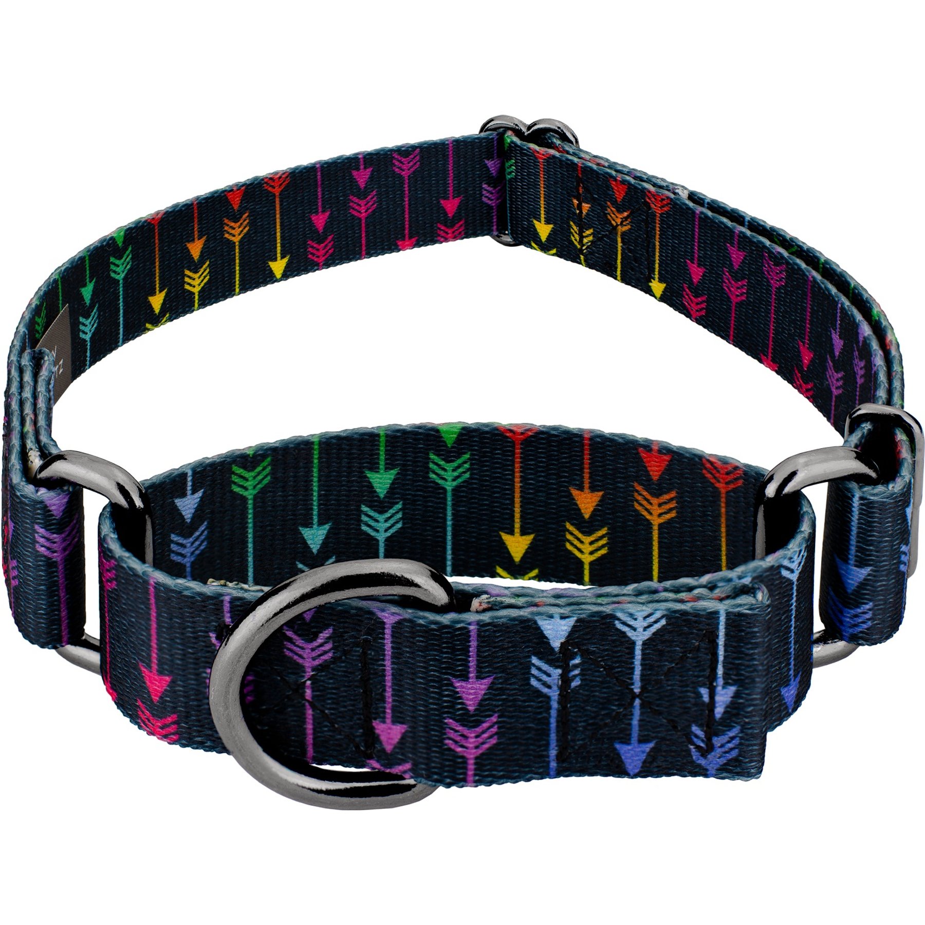 Country Brook Petz Colorful Arrows Gunmetal Martingale Dog Collar, Black, Medium: 15 to 21-in neck, 1-in wide