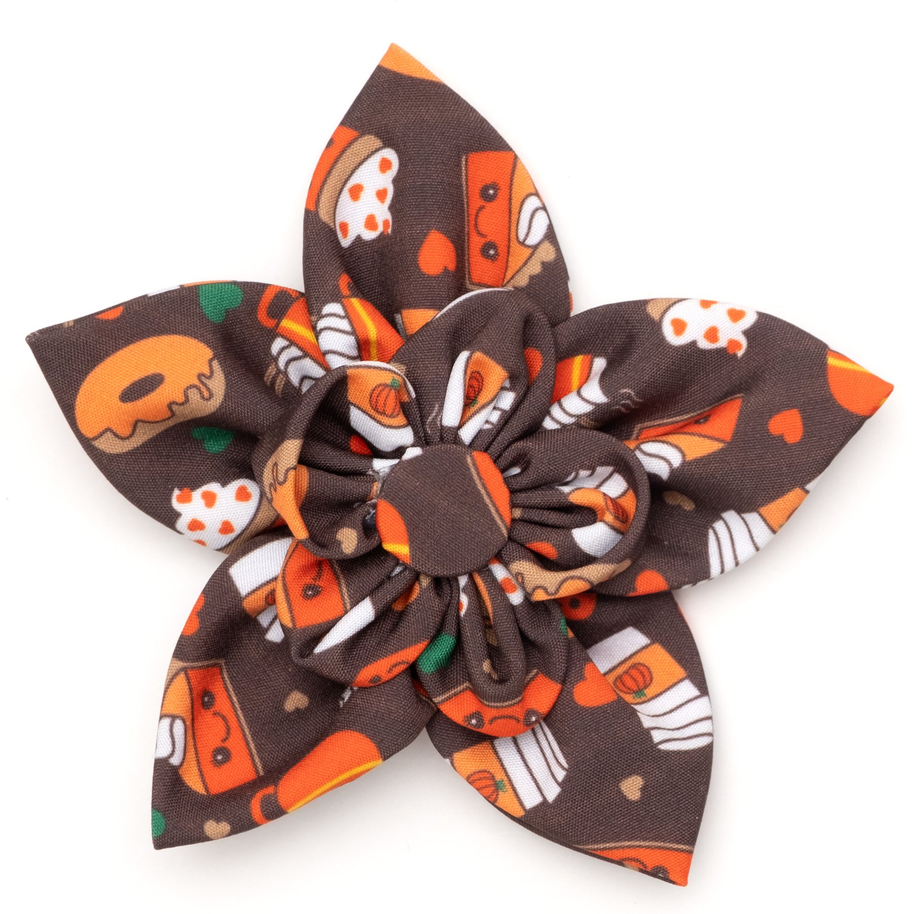 The Worthy Dog Pumpkin Spice Flower Dog Collar Accessory, Brown, Small