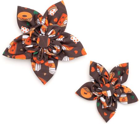 Show full view: The Worthy Dog Pumpkin Spice Flower Dog Collar Accessory, Brown, Large slide 2 of 3