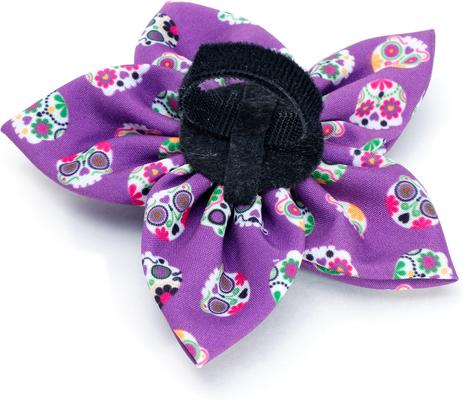 Show full view: The Worthy Dog Skeletons Flower Dog Collar Accessory, Purple, Small slide 2 of 2