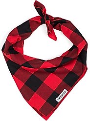 The Worthy Dog Large Buffalo Plaid Dog Bandana, Red, Large