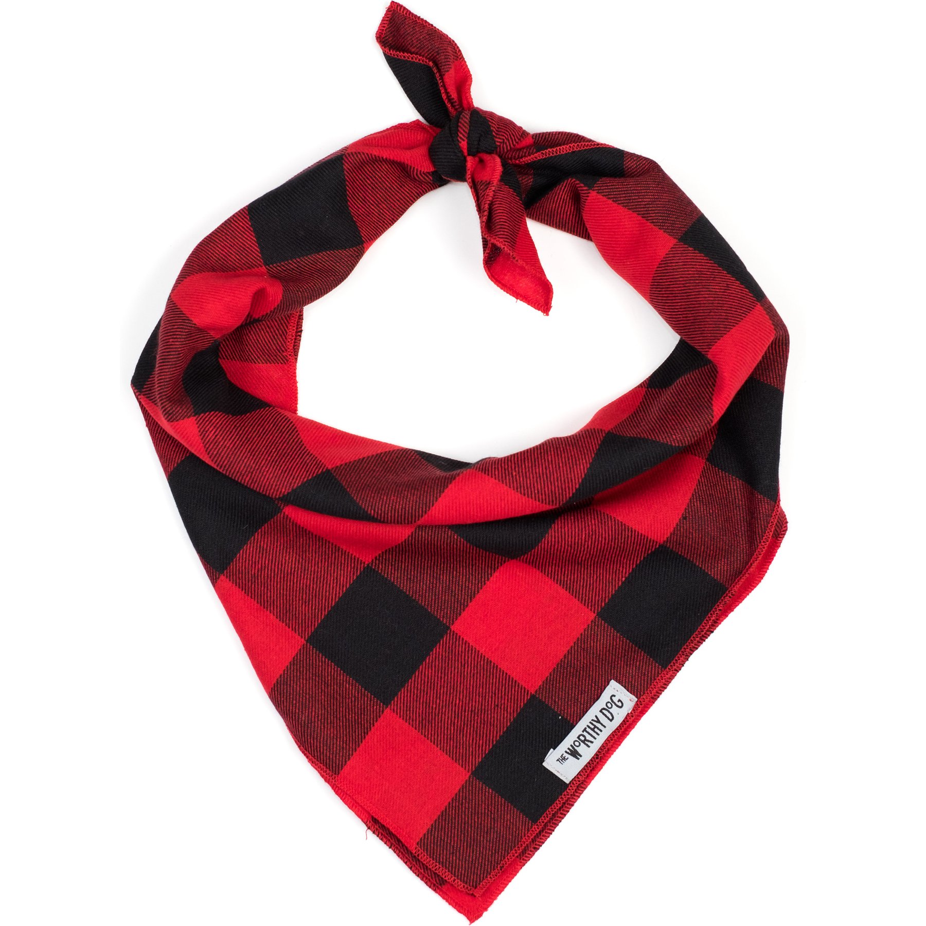 The Worthy Dog Large Buffalo Plaid Dog Bandana, Red, Small