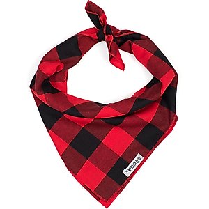 The Worthy Dog Large Buffalo Plaid Dog Bandana, Red, Large