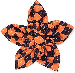 The Worthy Dog Halloween Argyle Flower Dog Collar Accessory, Black, Small