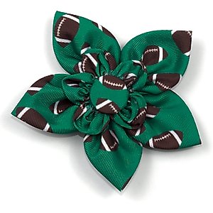 The Worthy Dog Football Flower Dog Collar Accessory, Green, Large