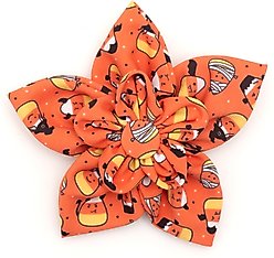 The Worthy Dog Candy Corn Ghouls Flower Dog Collar Accessory, Orange, Large