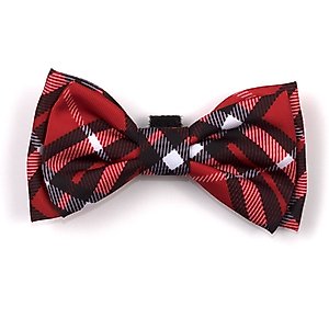 The Worthy Dog Bias Plaid Dog Bow Tie, Red, Large