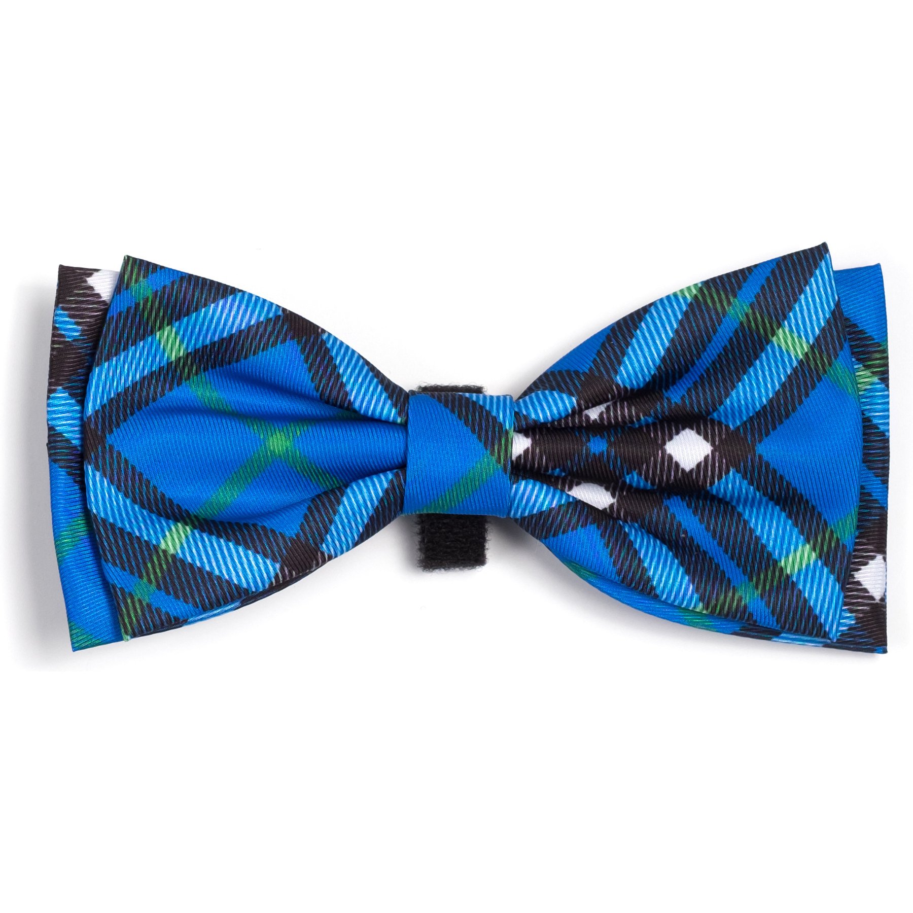 The Worthy Dog Bias Plaid Dog Bow Tie, Blue, Large
