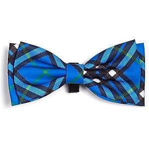 The Worthy Dog Bias Plaid Dog Bow Tie, Blue, Small