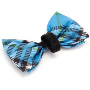 The Worthy Dog Bias Plaid Dog Bow Tie, Blue, Large