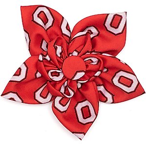 The License House Ohio State Tossed Block O Flower Dog Collar Accessory, Red, Large