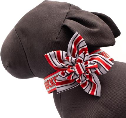 Show full view: The License House Ohio State Helmet Stripe Flower Dog Collar Accessory, Gray, Small slide 3 of 3