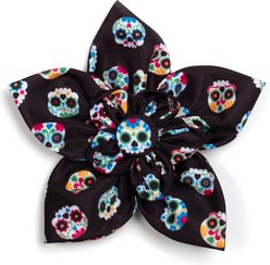 The Worthy Dog Skeletons Flower Dog Collar Accessory, Black, Large