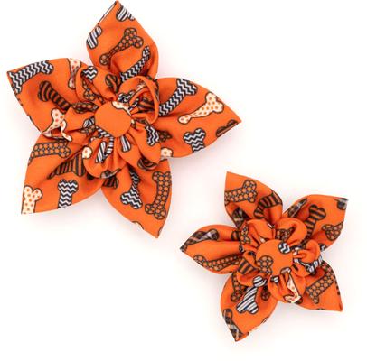 Show full view: The Worthy Dog Halloween Bones Flower Dog Collar Accessory, Orange, Small slide 2 of 4