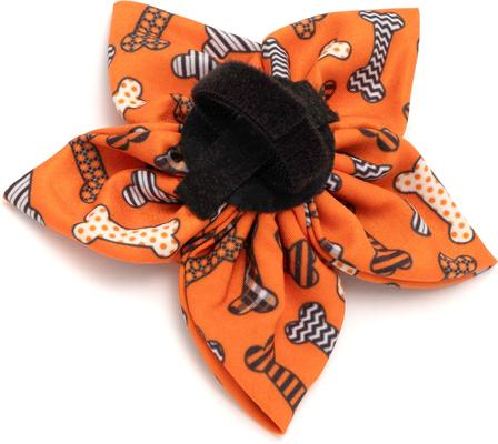 Show full view: The Worthy Dog Halloween Bones Flower Dog Collar Accessory, Orange, Small slide 4 of 4