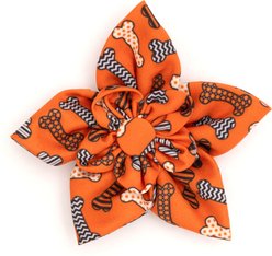 The Worthy Dog Halloween Bones Flower Dog Collar Accessory, Orange, Large
