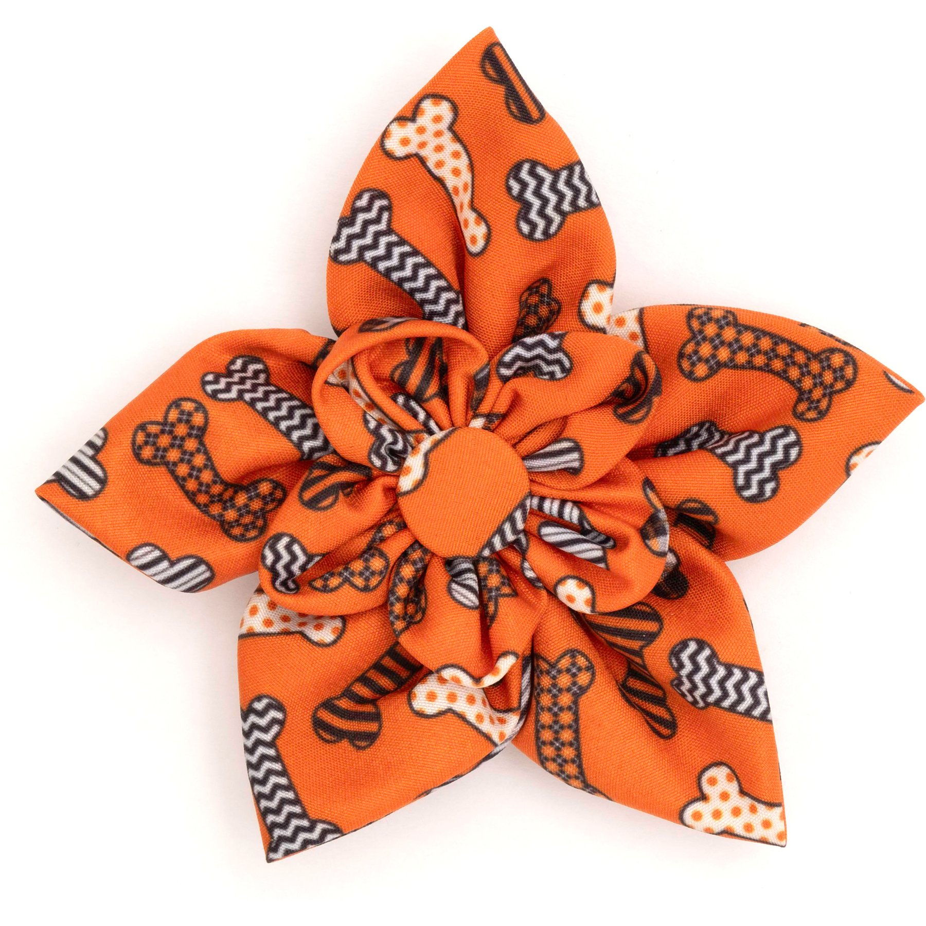 The Worthy Dog Halloween Bones Flower Dog Collar Accessory, Orange, Small
