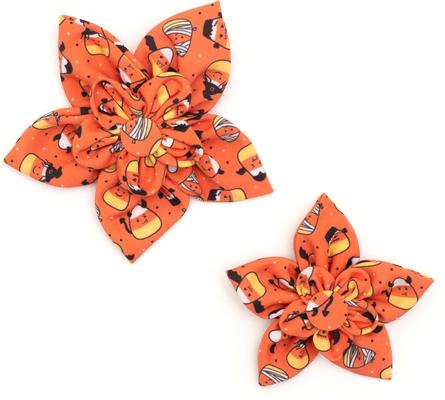 Show full view: The Worthy Dog Candy Corn Ghouls Flower Dog Collar Accessory, Orange, Small slide 2 of 3