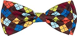 The Worthy Dog Autumn Argyle Dog Bow Tie, Brown, Large