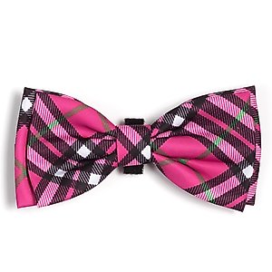 The Worthy Dog Bias Plaid Dog Bow Tie, Pink, Large