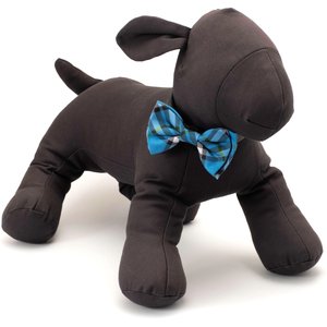 The Worthy Dog Bias Plaid Dog Bow Tie, Blue, Large