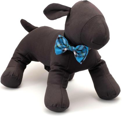 Show full view: The Worthy Dog Bias Plaid Dog Bow Tie, Blue, Large slide 2 of 4