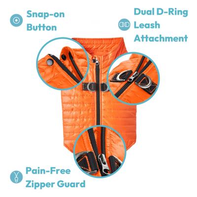 Show full view: Gooby Puffer Dog Vest, Orange, Small: 15-in chest slide 3 of 6