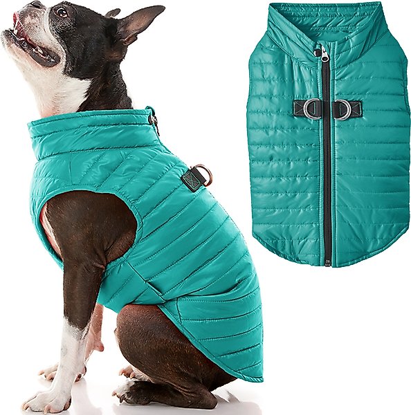 Show full view: Gooby Puffer Dog Vest, Turquoise, X-Small: 11.75-in chest slide 1 of 6