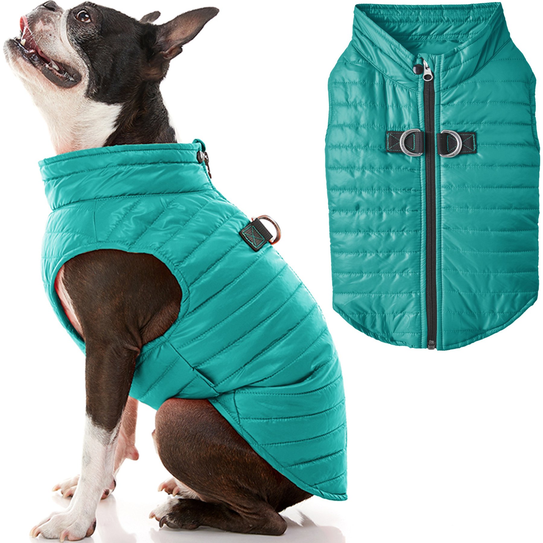 Gooby Puffer Dog Vest, Turquoise, X-Large: 23.5-in chest