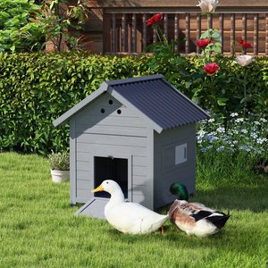 PawHut Wooden Outoor Duck Coop, Light Gray