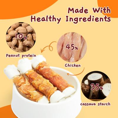 Show full view: Jungle Calling 6.5-inch Real Chicken Wrapped Bones Rawhide-Free Dog Chews, 10.6-oz bag slide 5 of 12