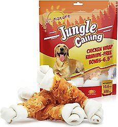 Jungle Calling 6.5-inch Real Chicken Wrapped Bones Rawhide-Free Dog Chews, 10.6-oz bag