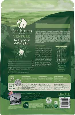 Show full view: Earthborn Holistic Venture Limited Ingredient Turkey Meal & Pumpkin Grain-Free Dry Dog Food, 4-lb bag slide 3 of 8