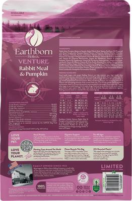 Show full view: Earthborn Holistic Venture Limited Ingredient Grain-Free Rabbit Meal & Pumpkin Dry Dog Food, 4-lb bag slide 3 of 8