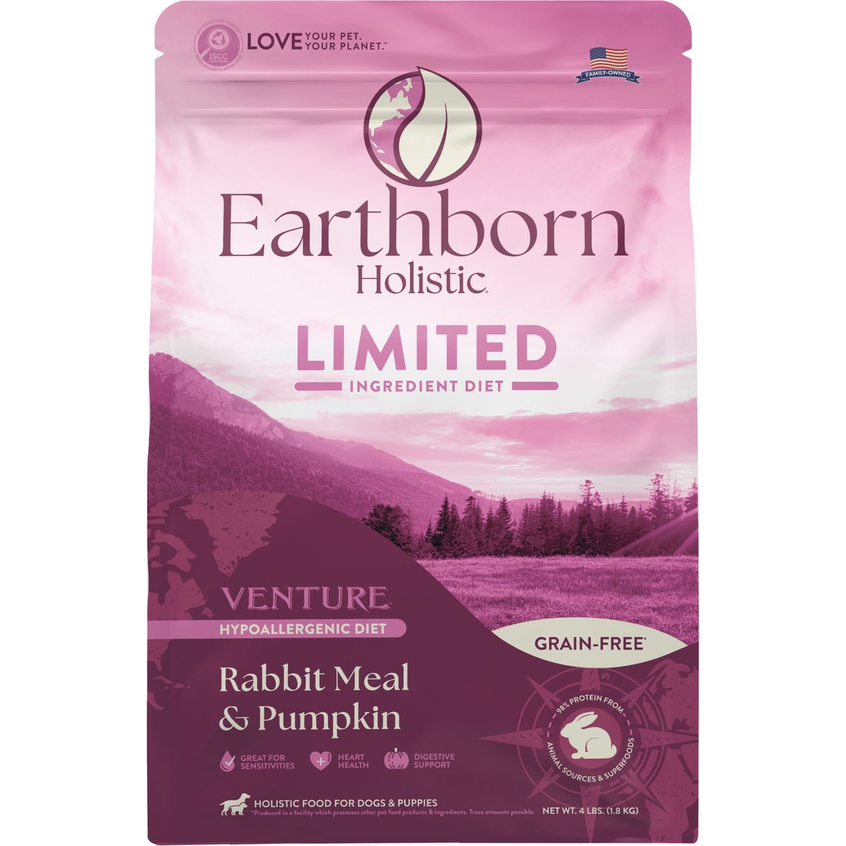 Earthborn Holistic Venture Limited Ingredient Grain-Free Rabbit Meal & Pumpkin Dry Dog Food, 4-lb bag