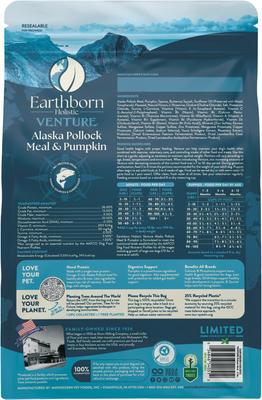 Show full view: Earthborn Holistic Venture Limited Ingredient Alaska Pollock Meal & Pumpkin Grain-Free Dry Dog Food, 4-lb bag slide 3 of 8