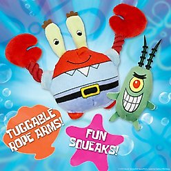 SpongeBob Mr. Krabs & Plankton Squeaky Dog Plush Toy, Red, 2-Pack slide 2 of 6