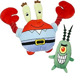 SpongeBob Mr. Krabs & Plankton Squeaky Dog Plush Toy, Red, 2-Pack