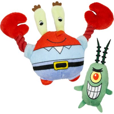 SpongeBob SpongeBob Mr. Krabs & Plankton Squeaky Dog Plush Toy, Red, 2-Pack